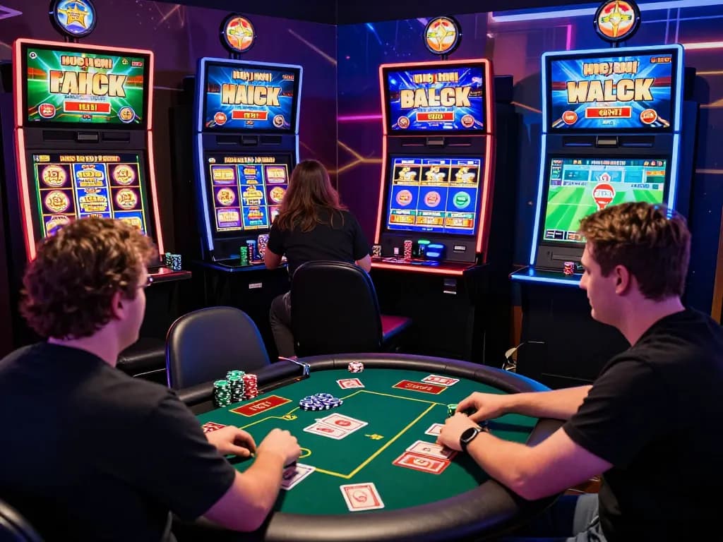 Dynamic TG88 online gaming scene with players enjoying slots and live dealer tables in a vibrant casino atmosphere.
