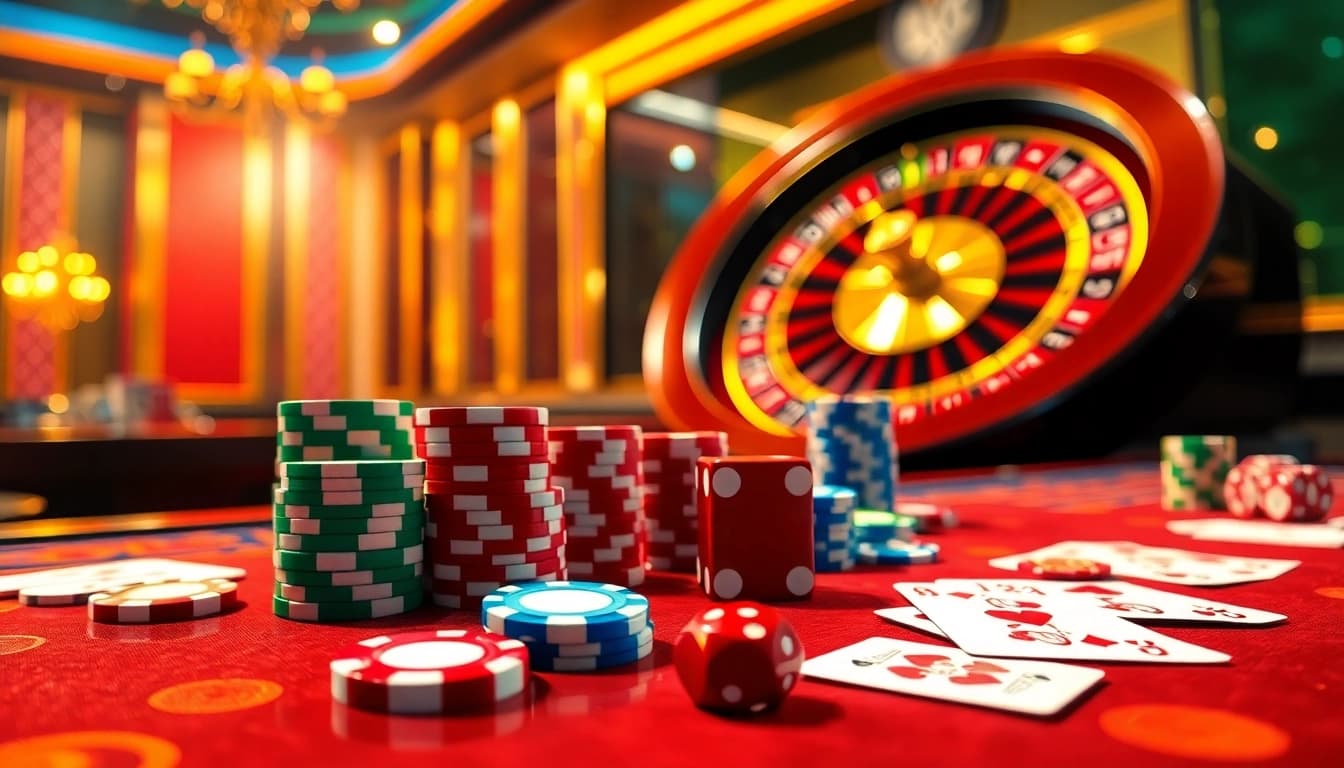 Experience thrilling gameplay at a vibrant casino table featuring 98win chips and cards.
