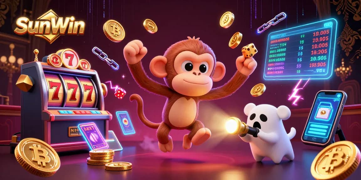 Experience immersive gambling at SunWin with a playful monkey and puppy exploring a haunted casino.