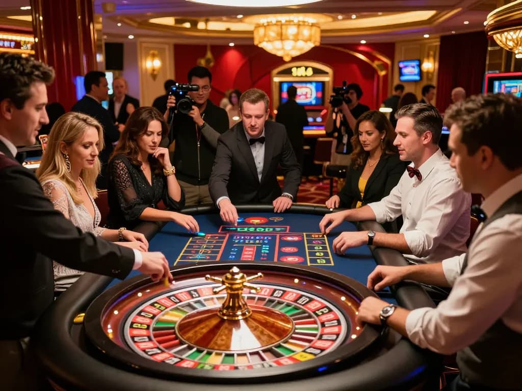 Players experiencing excitement at S666 roulette table lit by vibrant neon lights