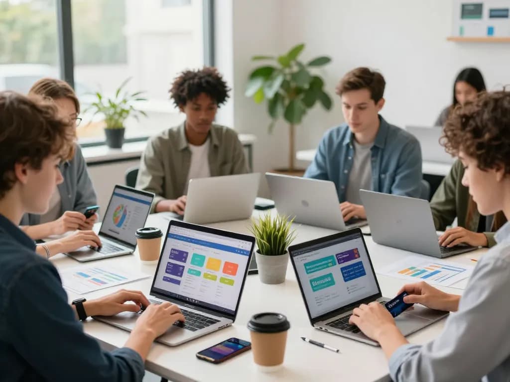 Ezzocards transactions in a vibrant co-working space showcasing diverse users engaged in digital banking.