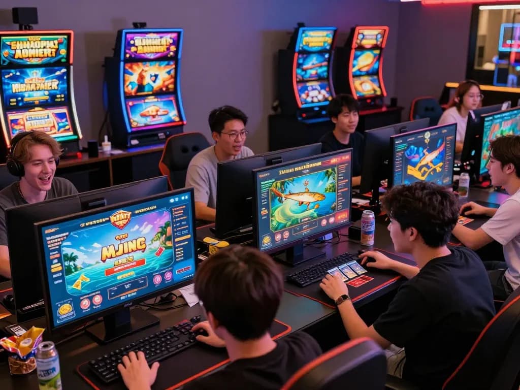 Engaging scene showing players enjoying various games on Sunwin platform, highlighting the excitement of tải sunwin experience.