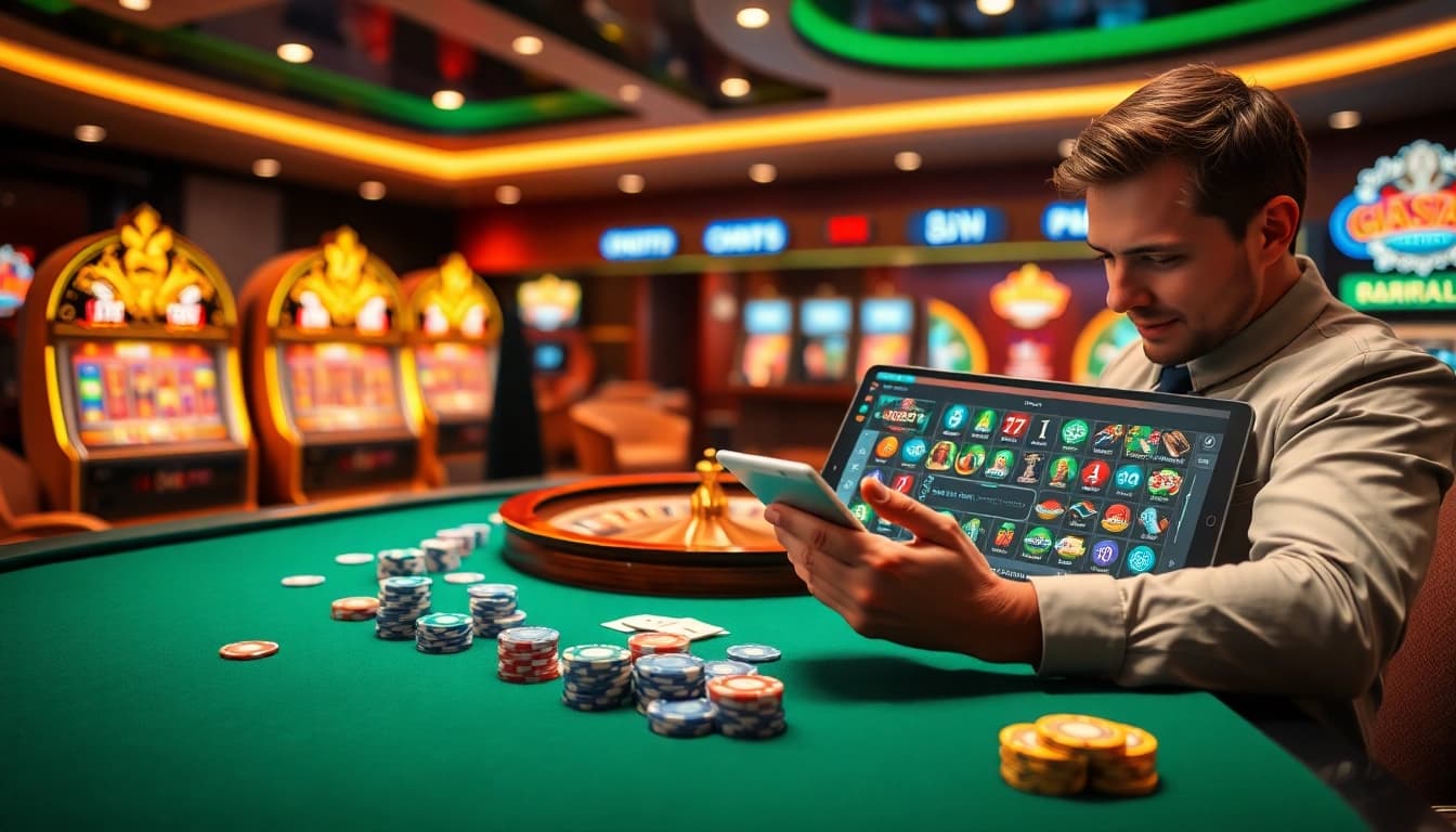 Engaging scene showcasing lixi88 com's online gambling excitement with players at a vibrant casino.