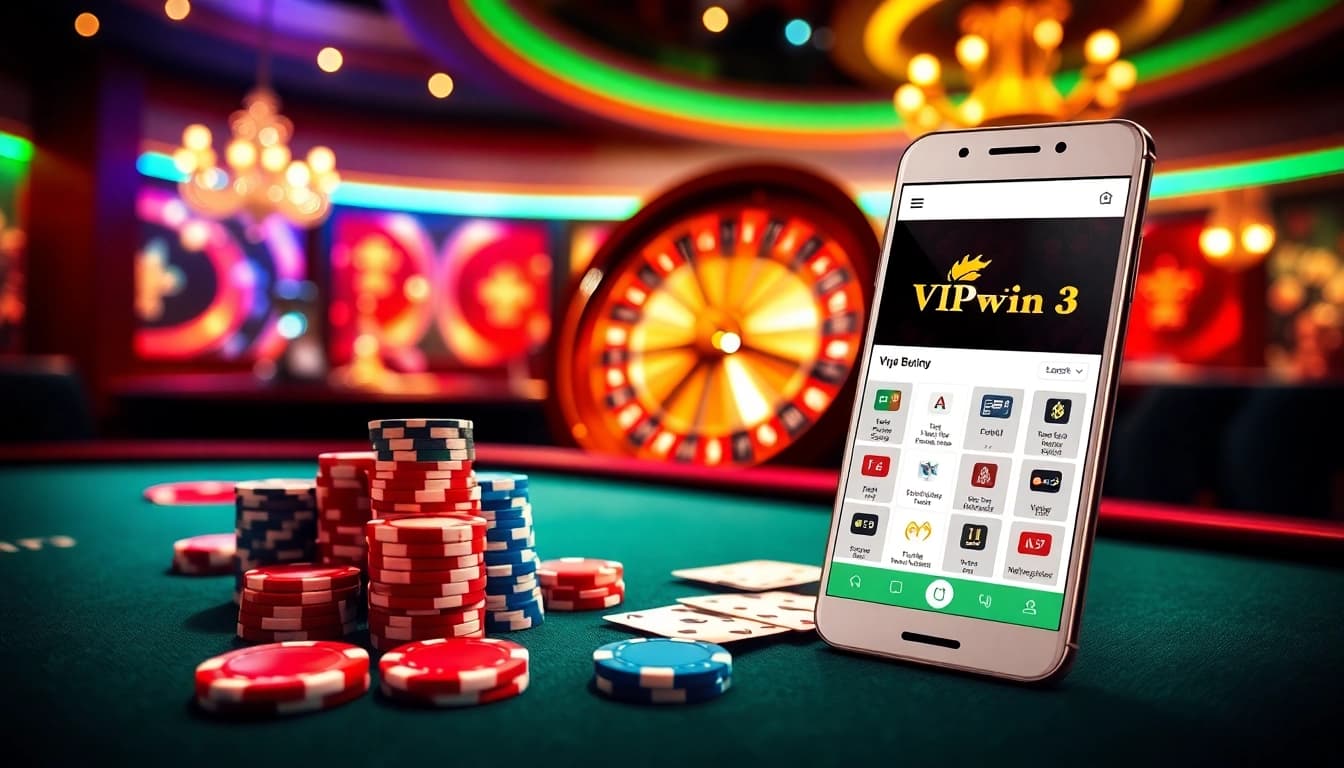 Action-packed gambling moment featuring the Vipwin3 digital platform at a casino table.