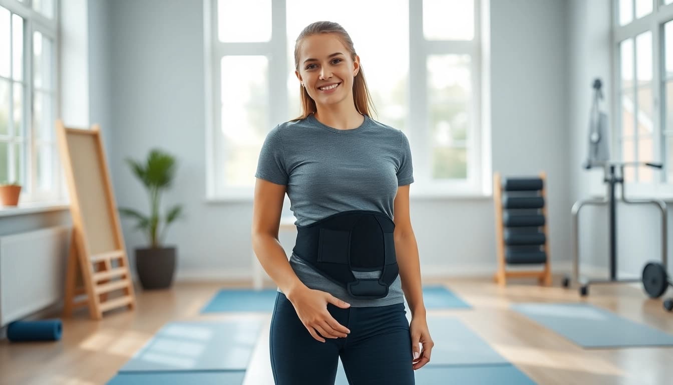Person using a hip brace for hypermobility in a therapy setting, showcasing support and comfort.