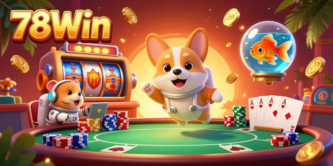 Experience thrilling gameplay at 78Win with a 3D cartoon astronaut and vibrant casino scene, showcasing action and excitement.