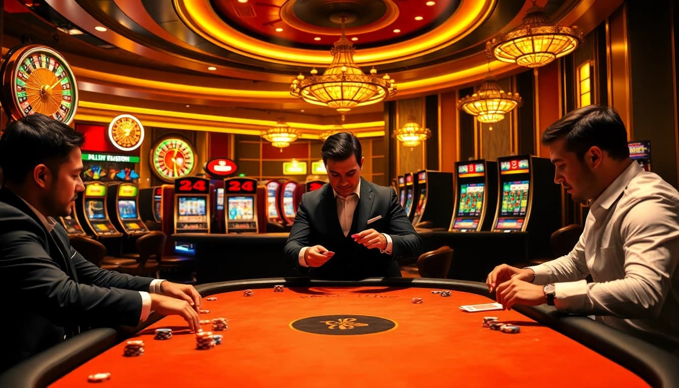 Experience the thrill of TG88 casino with professional players at a vibrant poker table.