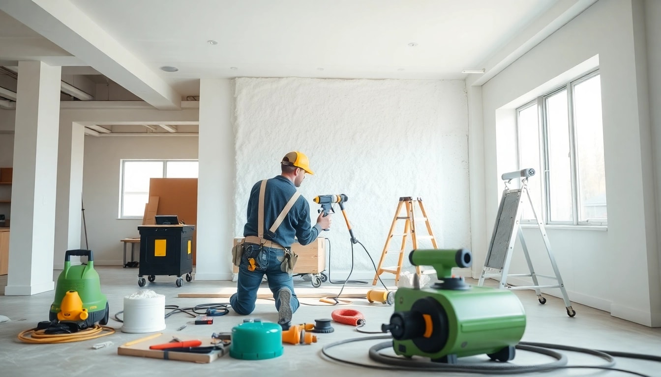 Technician performing certified spray foam removal in a bright, organized space.