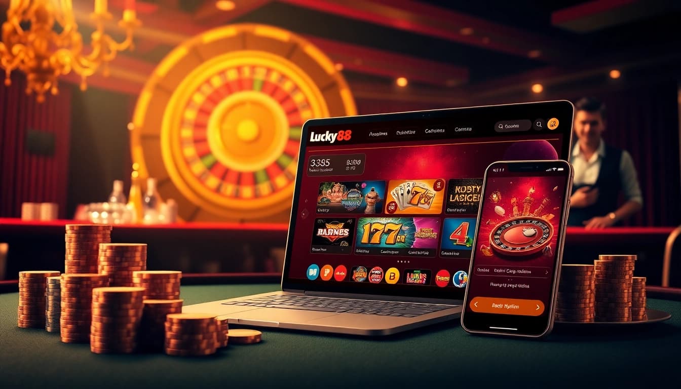 Experience the excitement of Lucky88 online with engaging slot games and dynamic casino visuals.