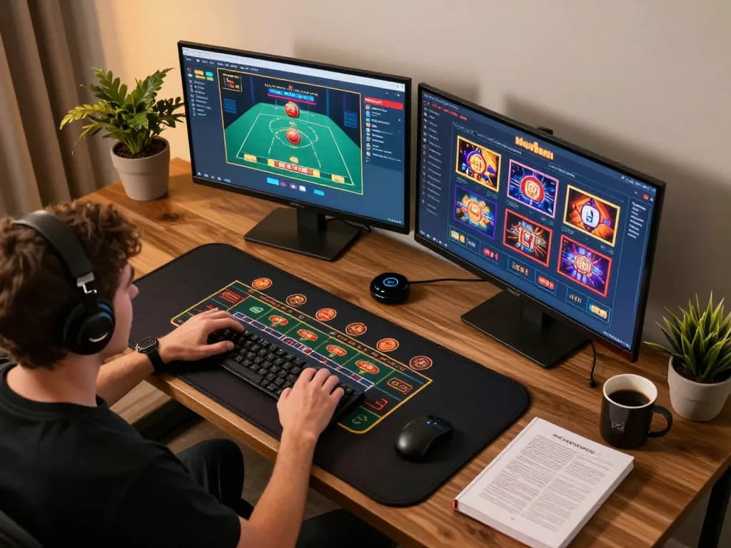 Player strategizing on TR88 TRANG CHỦ using multiple screens for online gambling