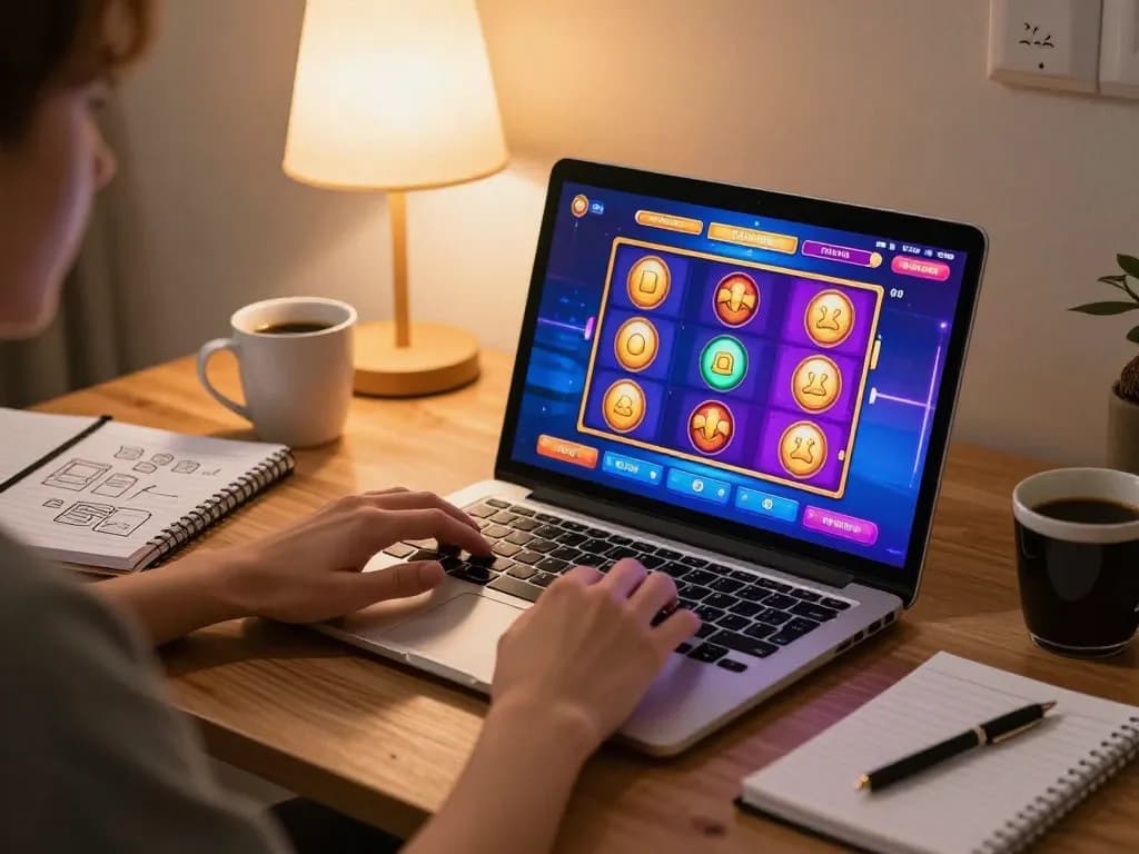Engaging with online slot games at https://f168.tech/ from a cozy home setup with strategic notes