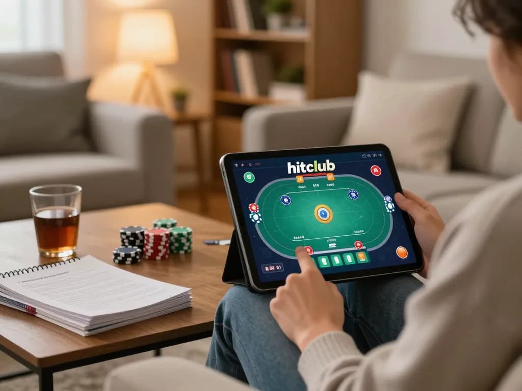 Tải hitclub with engaging online poker gameplay on a tablet, cozy home setup