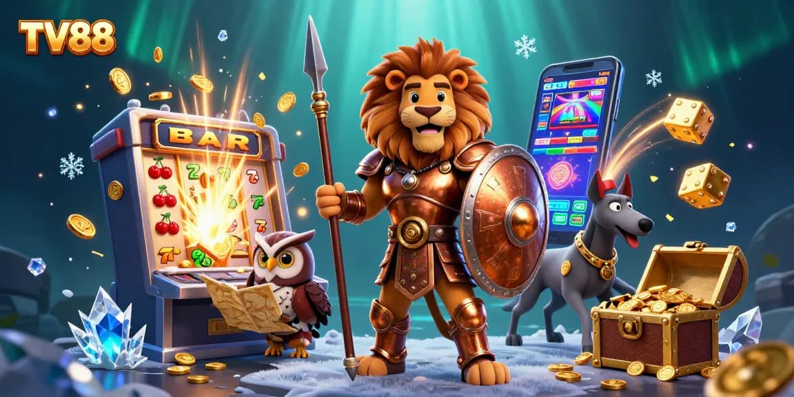 Conquer the casino realm with TV88 as the Spartan lion, owl strategist, and greyhound messenger showcase epic winnings and jackpots.