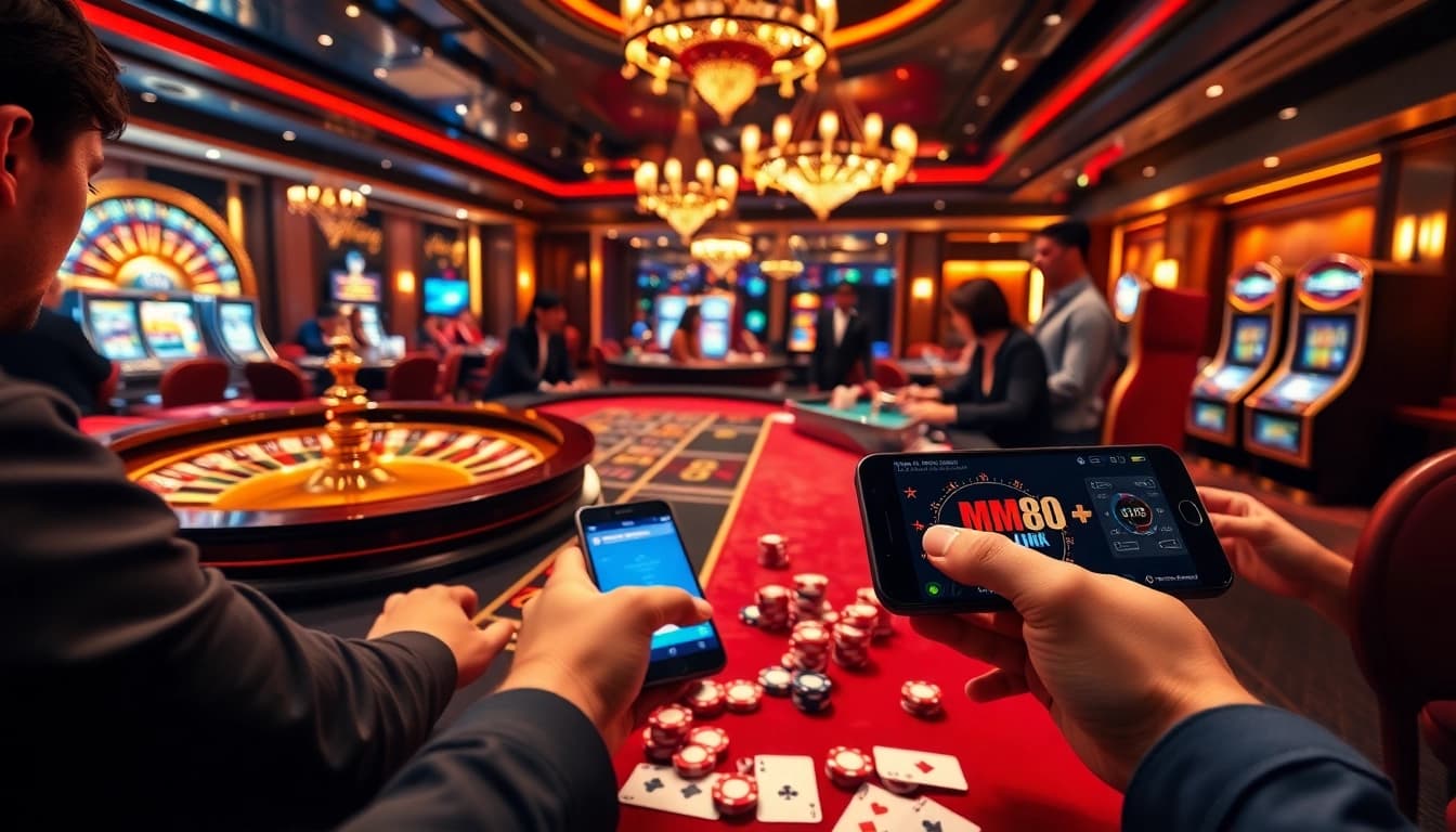 Gamblers engaging with the MM88 link interface at an exciting casino table.
