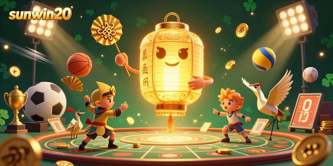 Engage with sunwin20 at this immersive gaming scene featuring animated characters and flying sports elements.
