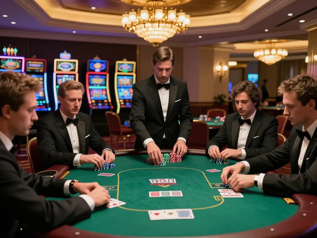 Players engaged in a high-stakes poker game at a luxurious casino, highlighting c168 strategies for winning