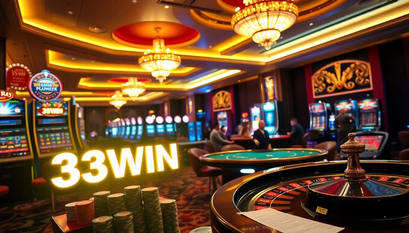 Players enjoying the exhilaration of gaming at 33WIN casino with vibrant slot machines.