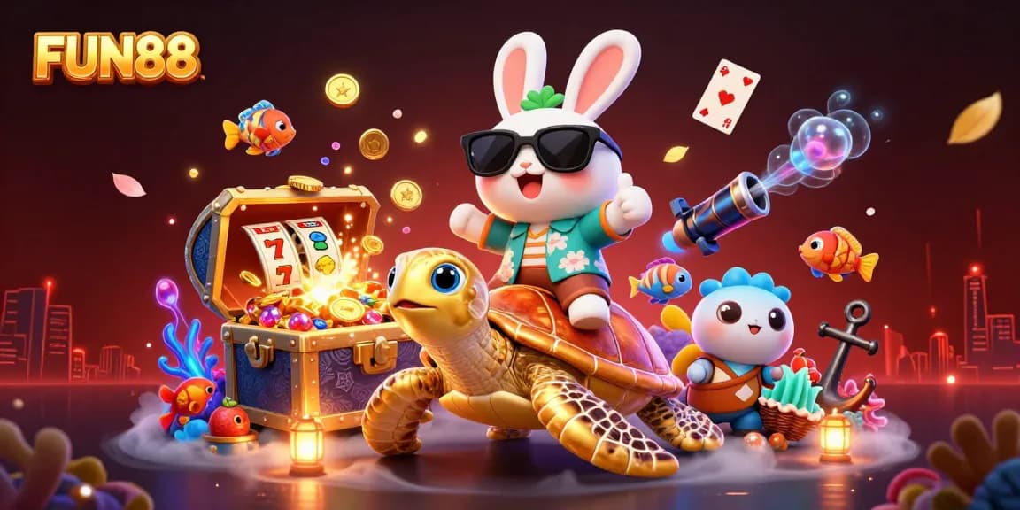Experience the thrill of FUN88 with golden turtles and lucky rabbits in an exciting casino adventure.