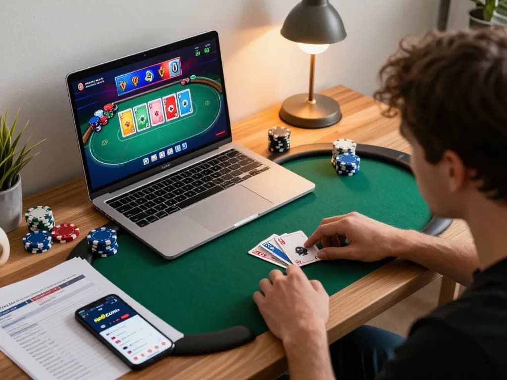 Engaging gameplay action on go8 com poker, showcasing digital cards and strategy notes