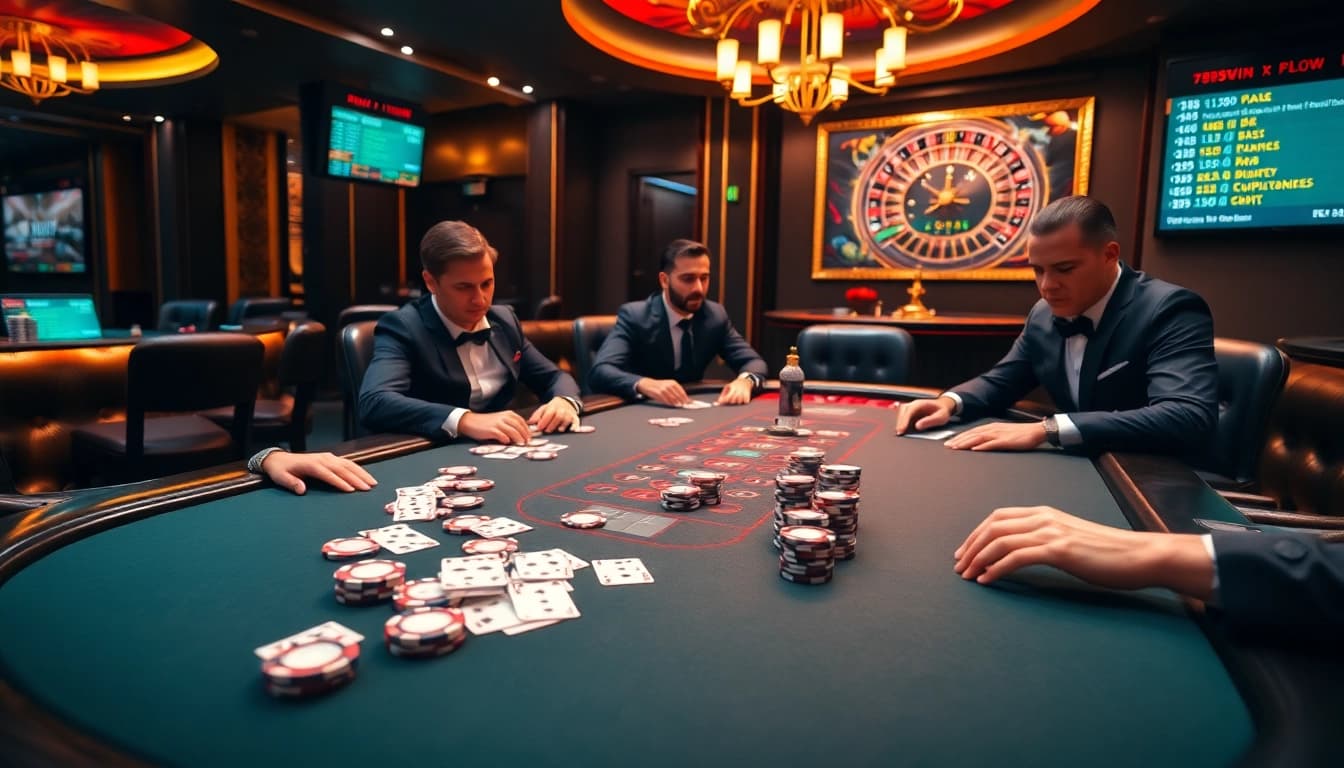 Experience the thrilling excitement of 789win with professional players at a high-stakes poker table.