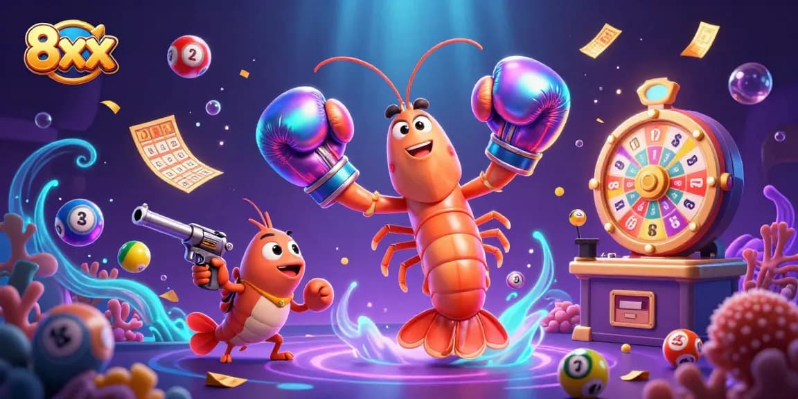 Engage in thrilling casino action with 8xx as vibrant lottery elements swirl around players.