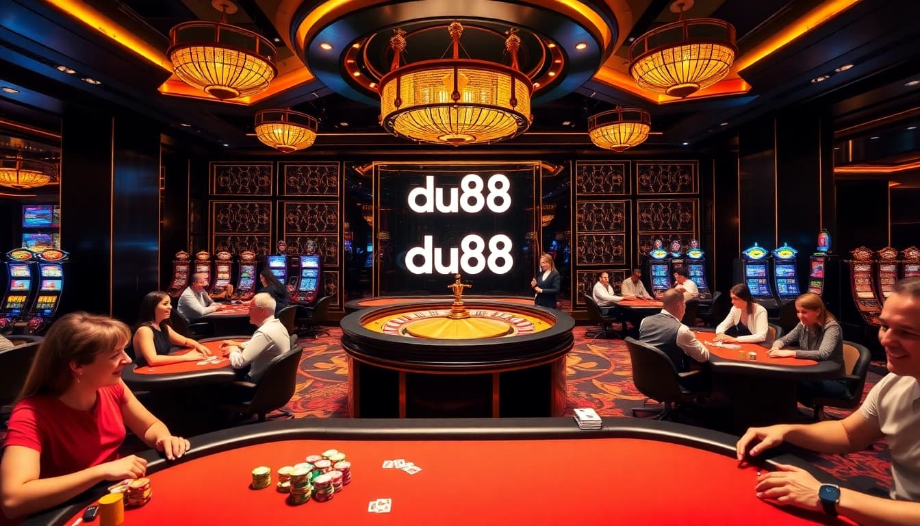 Experience engaging gameplay at du88's luxurious casino with vibrant slot machines and poker games.