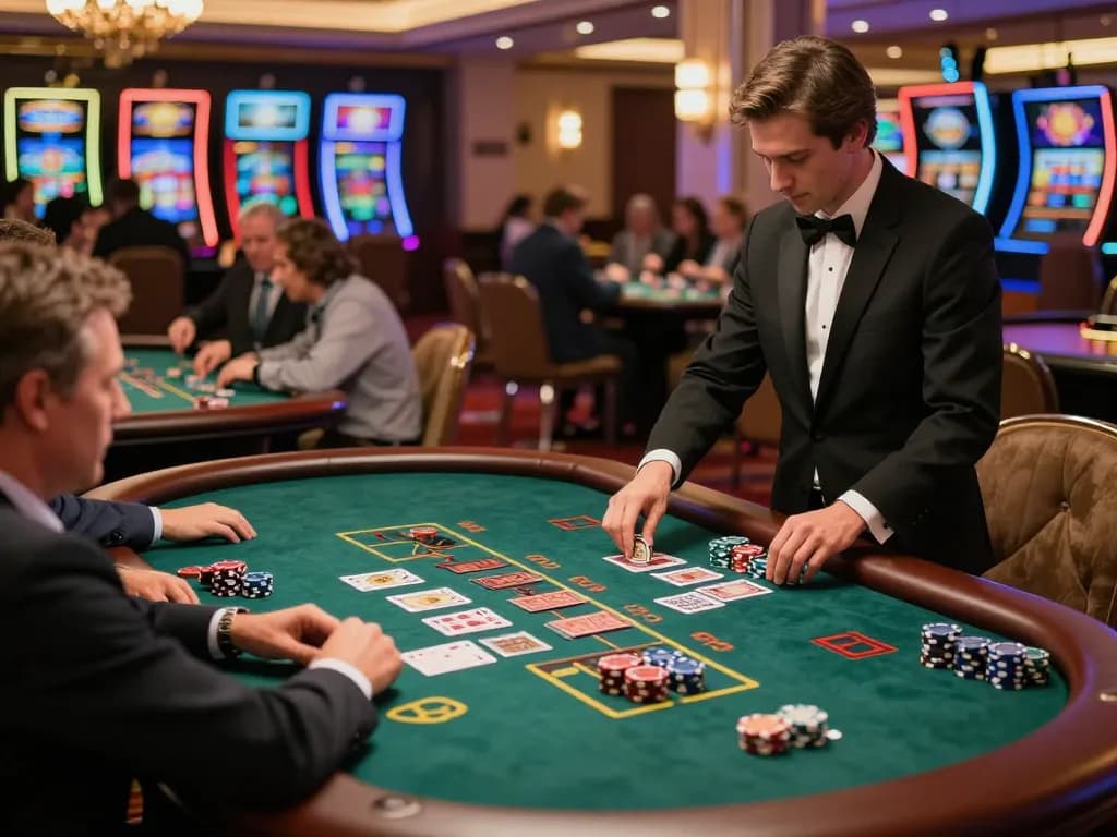 Players enjoying a game at CM88 TRANG CHỦ blackjack table, showcasing engaging gameplay and lively atmosphere.