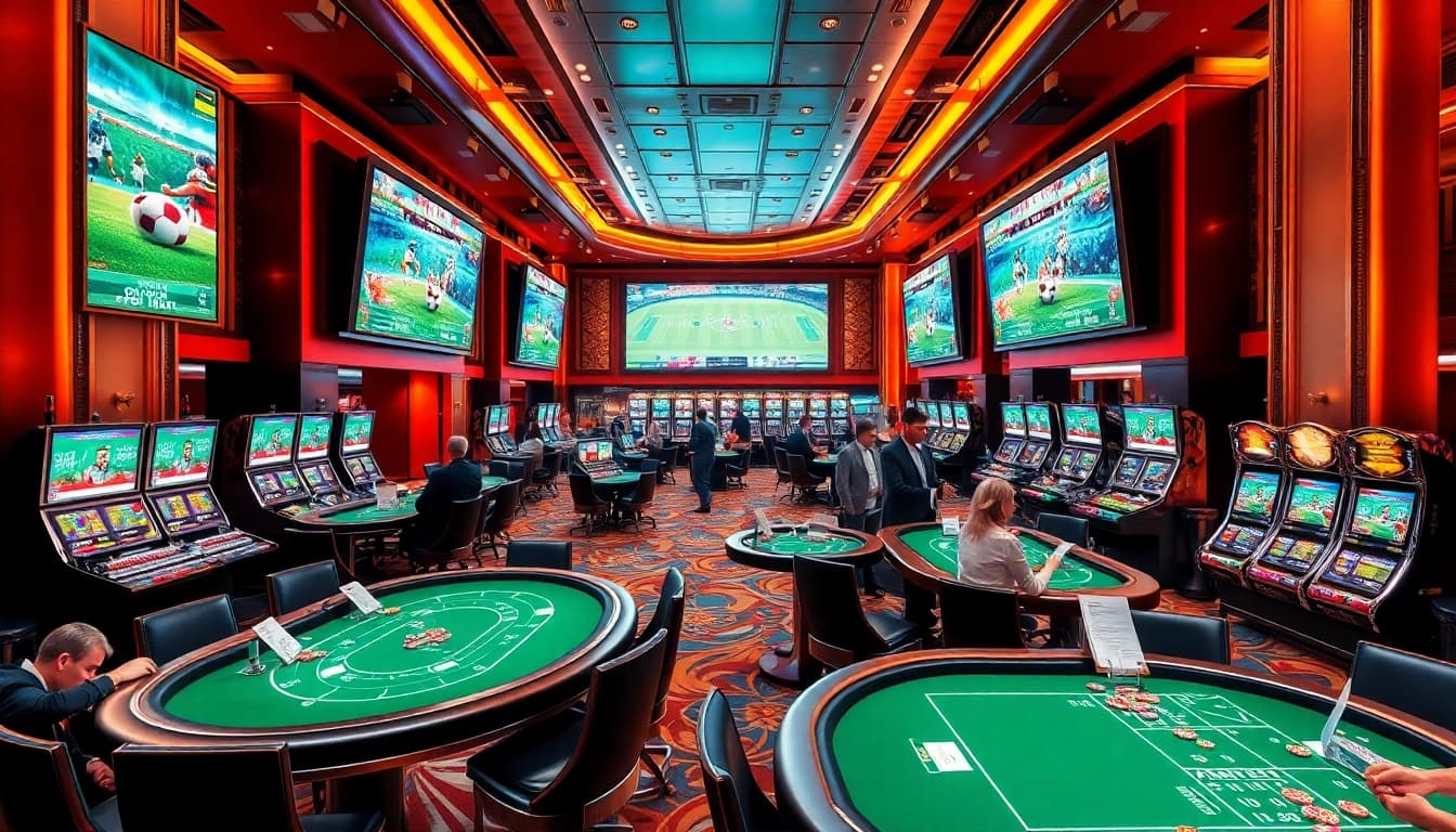 Exciting gambling scene at Luongsontv showcasing live sports betting and vibrant casino action.