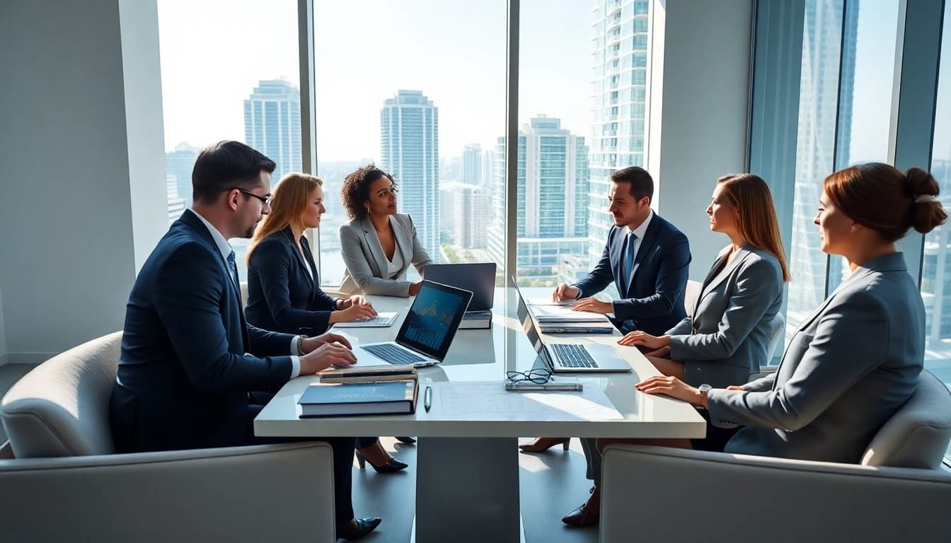 Business lawyer in the US collaborating in a modern Miami law office, emphasizing professional legal services.