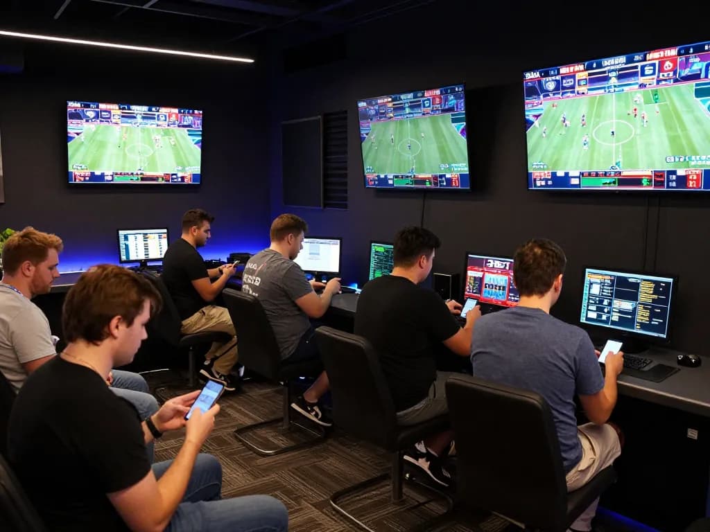 Enthusiastic bettors at 3Bet placing wagers during live sports events, showcasing an engaging betting atmosphere.