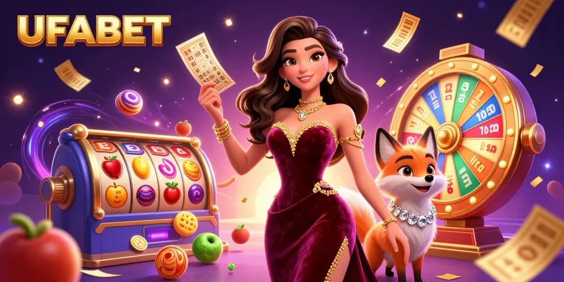 Experience thrilling gameplay at UFABET with vibrant slots and casino elements in a dynamic scene.