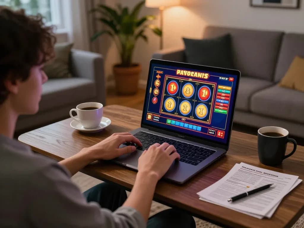 Engaging in online gaming at 789club with a dynamic slot game on a laptop