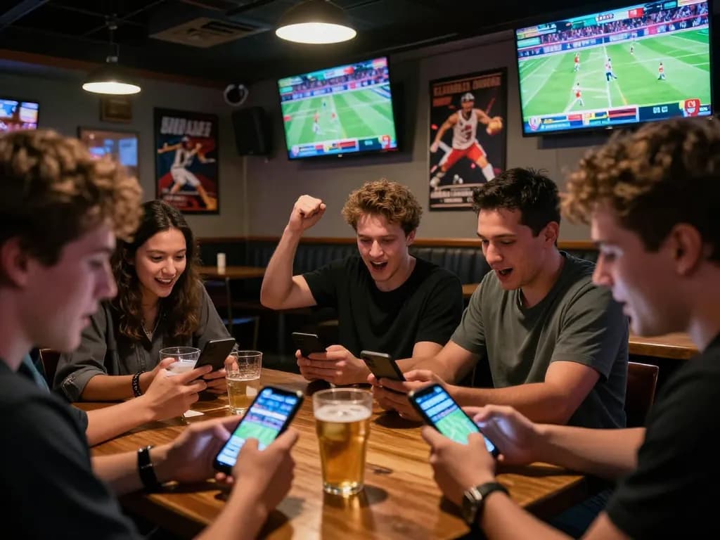 Sports enthusiasts using a betting app for qq88 during live games, capturing intense moments of excitement.