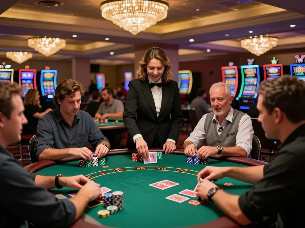Engage in SC88 Bet action with players celebrating at blackjack tables, vibrant casino atmosphere.