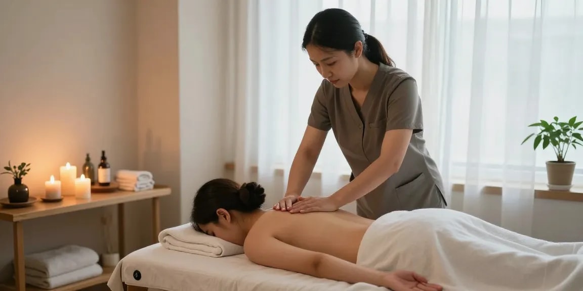 계산동출장마사지 treatment in a serene home setting with calming elements for relaxation.
