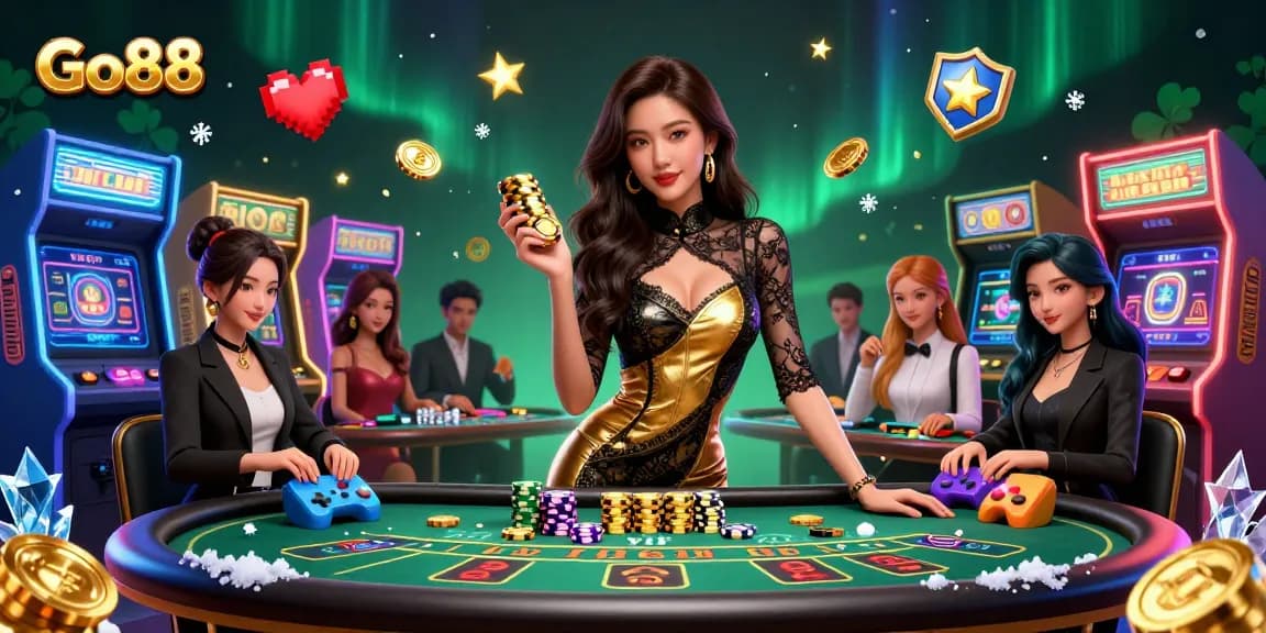 Engage in thrilling gameplay at Go88 with a glamorous scene featuring high-stakes gambling.