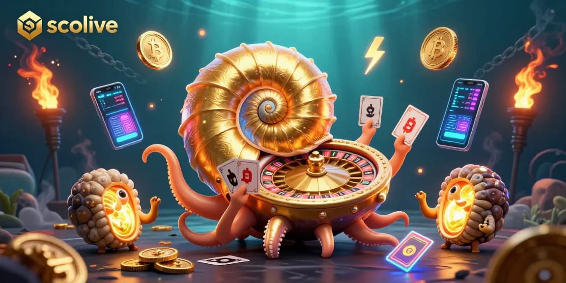 Socolive delivers thrilling gameplay experiences with a giant nautilus roulette wheel and glowing crypto elements.