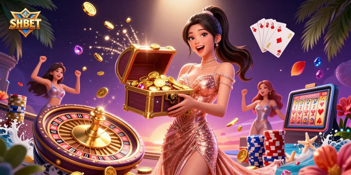 Engage with SH BET's exciting gaming world featuring overflowing treasures and thrilling casino elements.