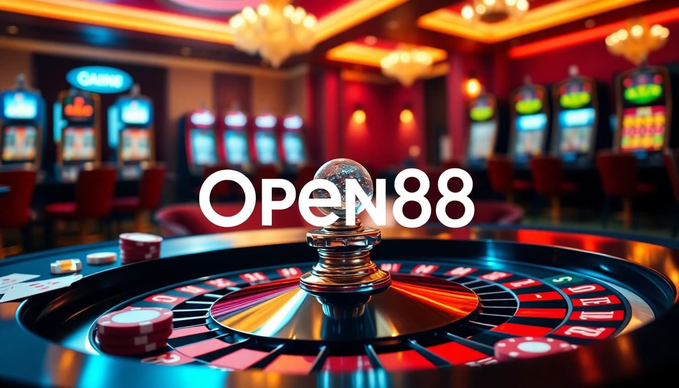 Experience thrilling gameplay at OPEN88 with luxury casino ambiance and vibrant gaming elements.