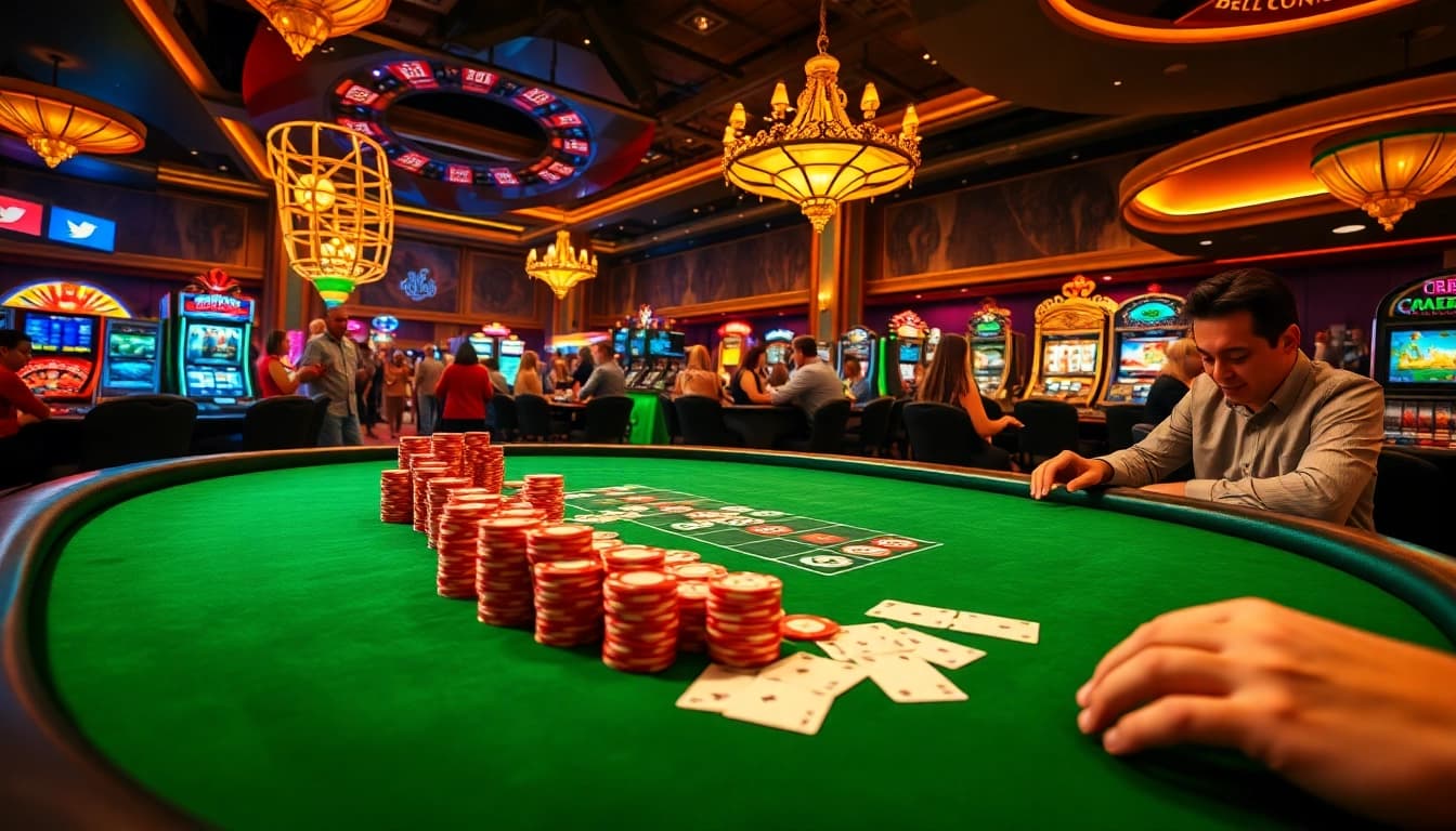 B52 gaming experience featuring an exciting poker table and glamorous casino atmosphere.