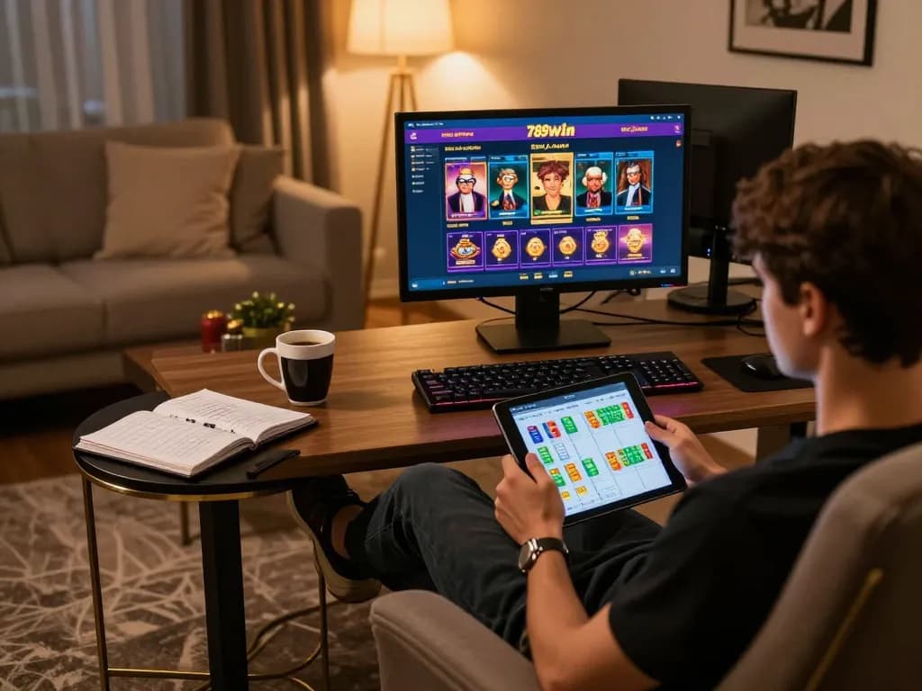 Engaged user interacting with 789win on a modern setup, reflecting strategic online gaming.
