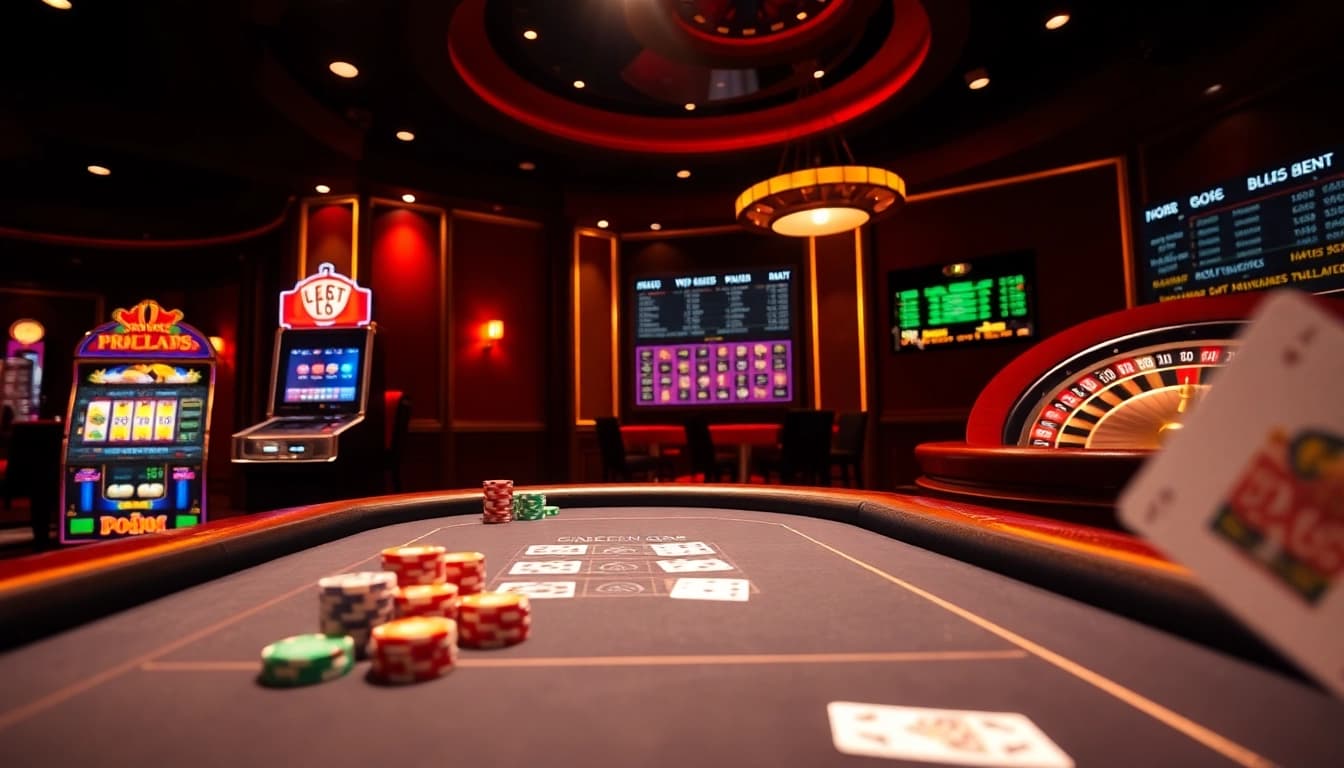 Exciting casino atmosphere showcasing du88.com with poker chips and roulette wheel.
