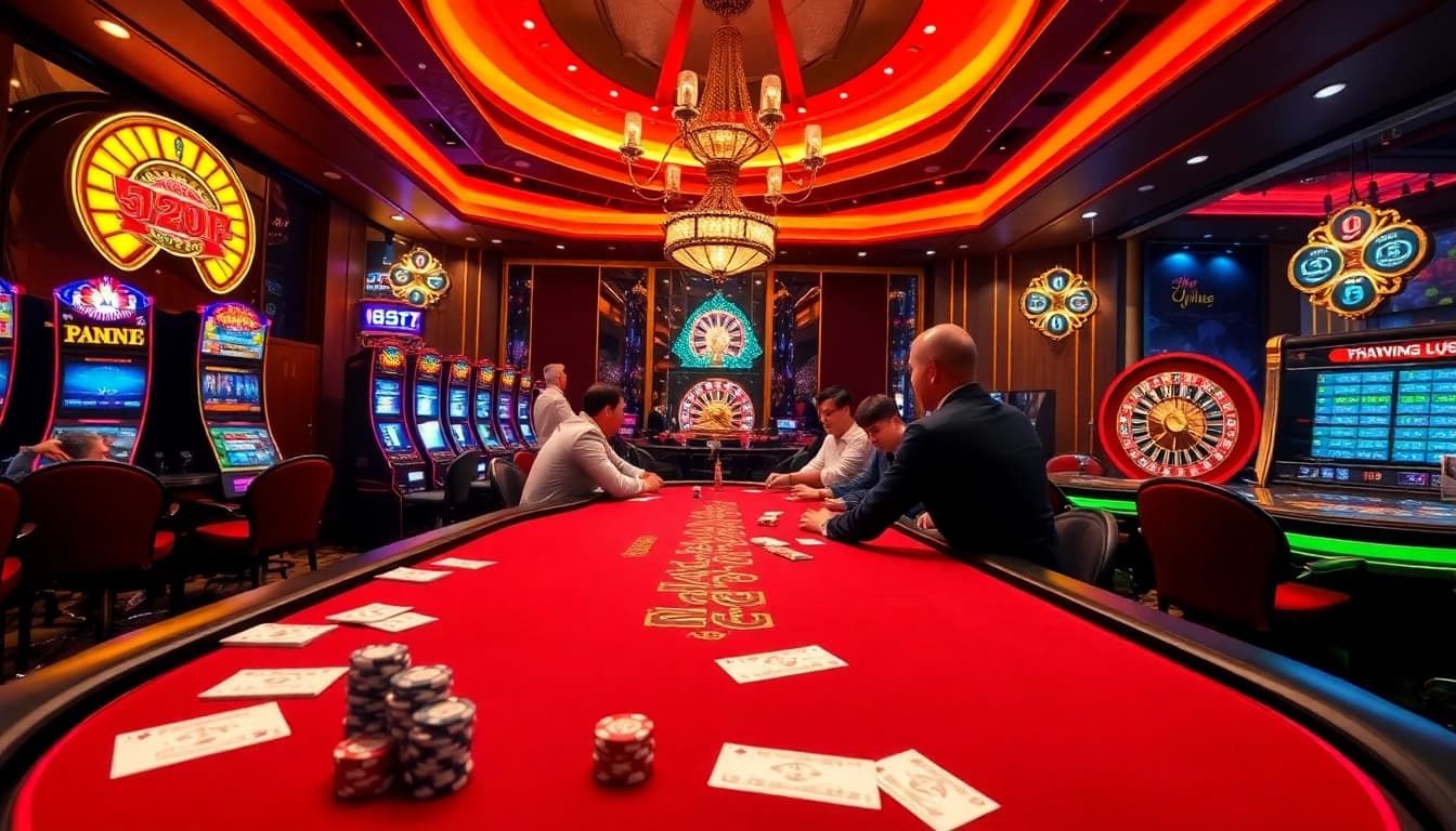Exciting poker game scene at Nhà Cái 68VIP showcasing vibrant casino atmosphere.