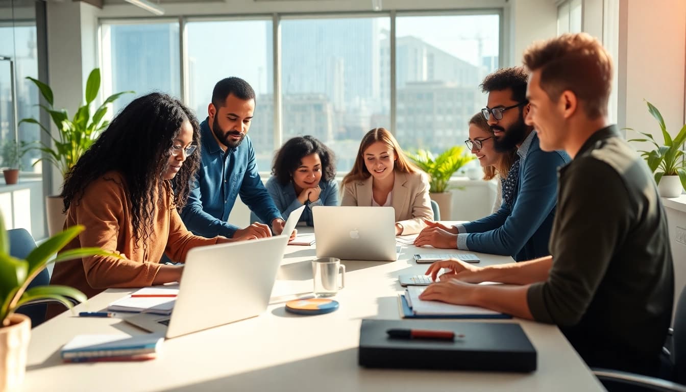 Enhancing ADHD at work support through teamwork in a vibrant office setting.