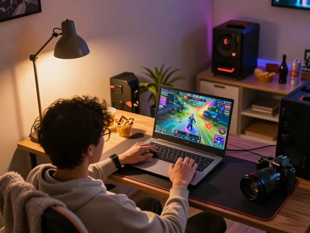 Player enjoying Rikvip online gaming in a cozy setup, illustrating immersive home entertainment