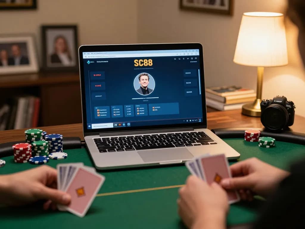 Player engaged in an online poker game with SC88 branding for a thrilling experience