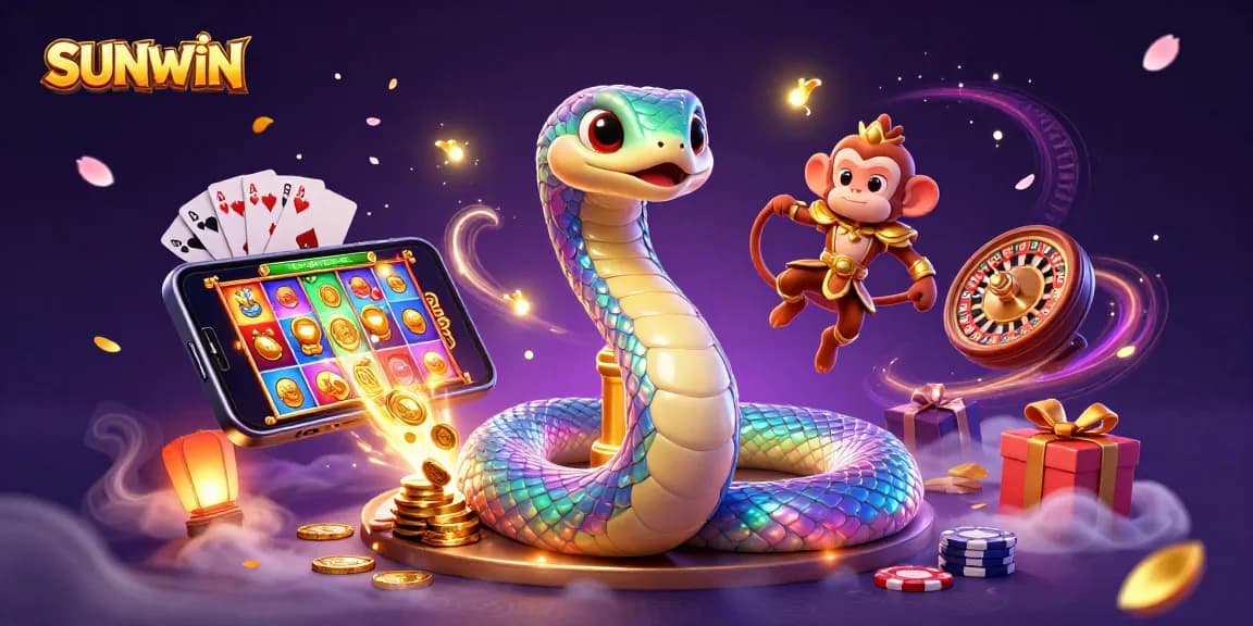 SUNWIN's vibrant illustration showcases a captivating casino experience with dazzling characters and dynamic gaming elements.