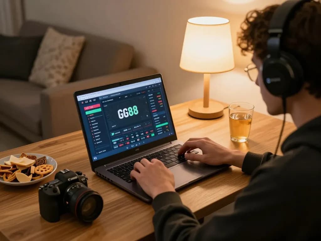 Engaging in strategic online gambling at GG88 while enjoying a cozy home environment.