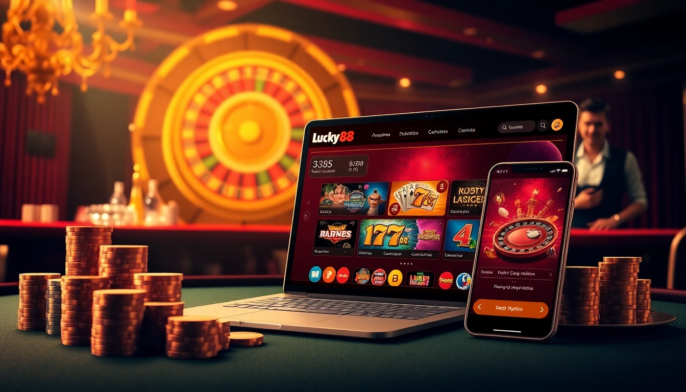 Experience the excitement of Lucky88 online with engaging slot games and dynamic casino visuals.