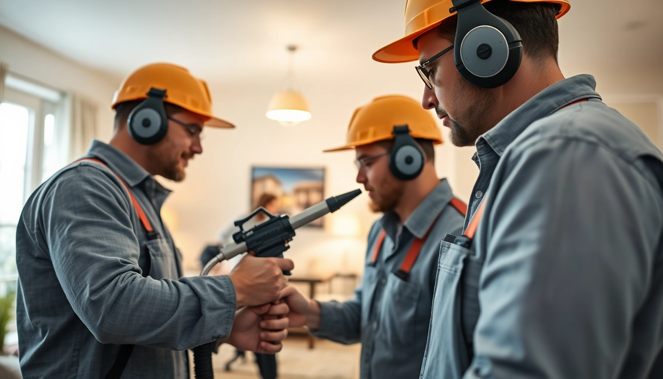 Skilled spray foam removal specialists demonstrating techniques in a home environment.